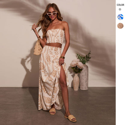Bohemian Resort-Style Casual Top And Skirt Set