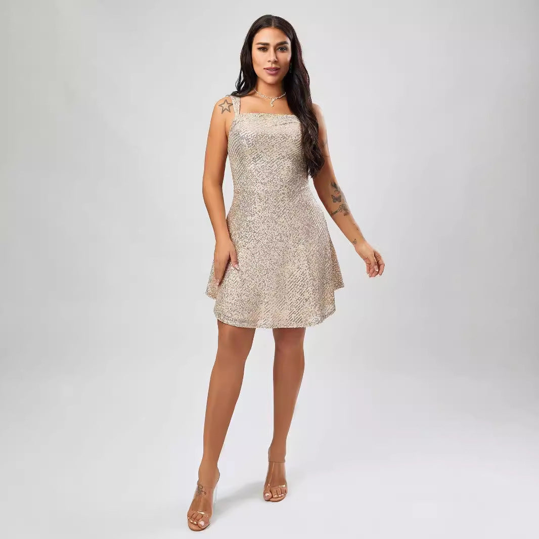 High-grade Sexy Sling Mini Sequins Dress