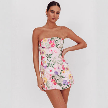 Dress Bodycon Strapless Sundress Niche Elegant Floral Skirt