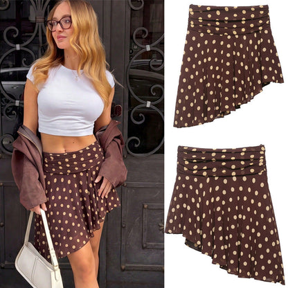 Polka Dot Asymmetric High Waist Mini Skirt