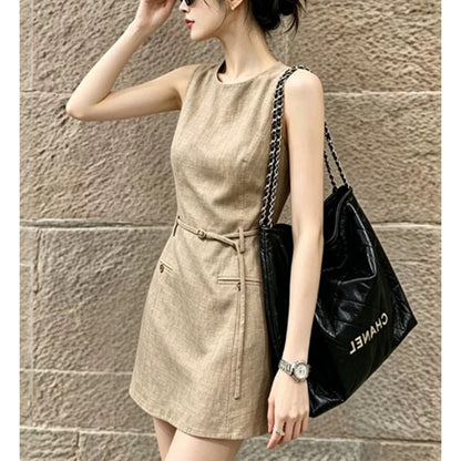 Belted Linen A-Line Mini Dress