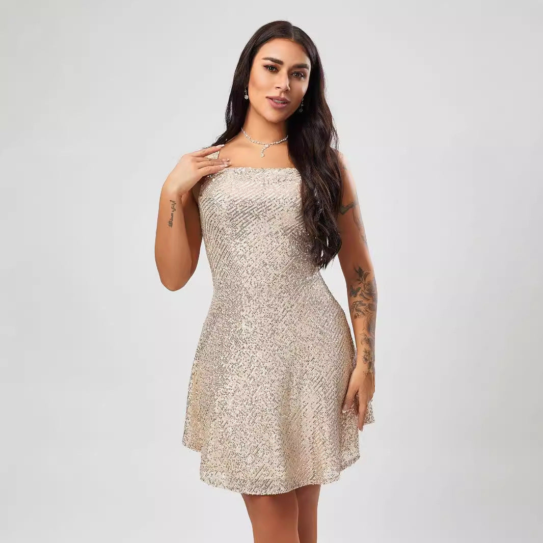 High-grade Sexy Sling Mini Sequins Dress