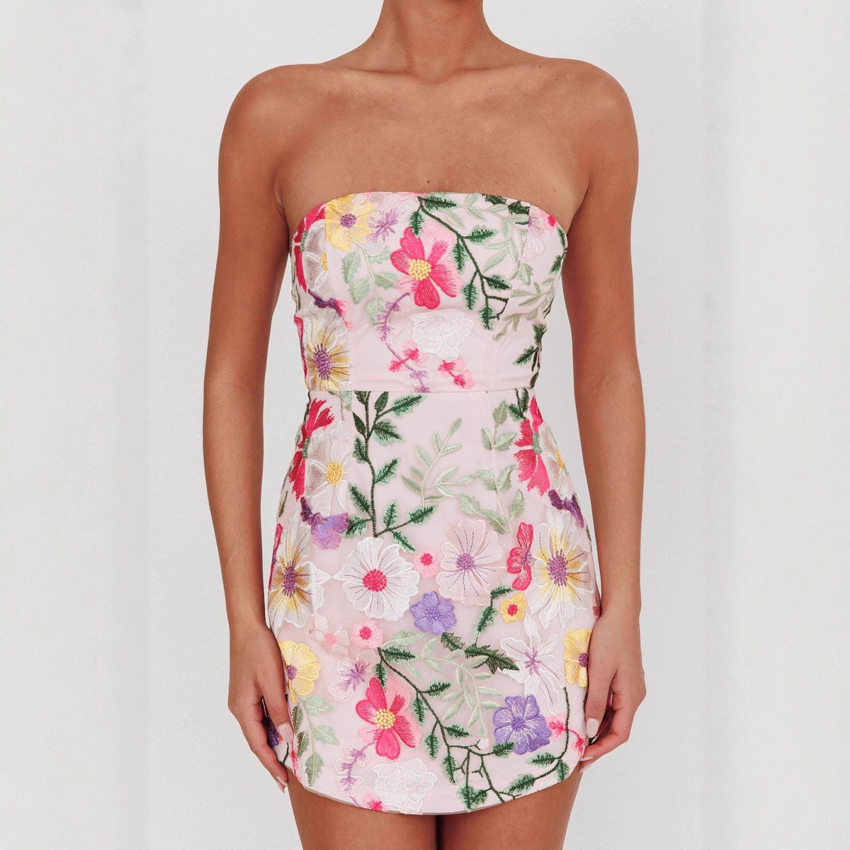 Dress Bodycon Strapless Sundress Niche Elegant Floral Skirt