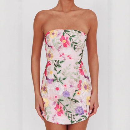 Dress Bodycon Strapless Sundress Niche Elegant Floral Skirt
