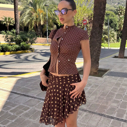 Polka Dot Asymmetric High Waist Mini Skirt