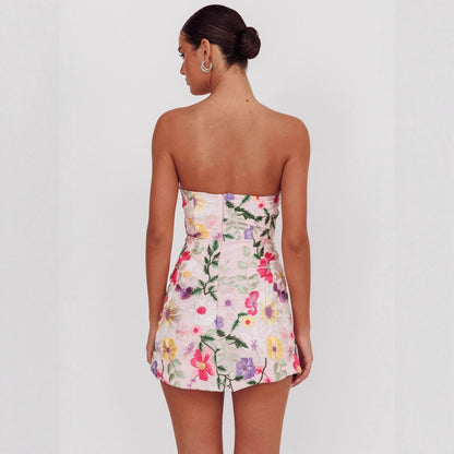 Dress Bodycon Strapless Sundress Niche Elegant Floral Skirt
