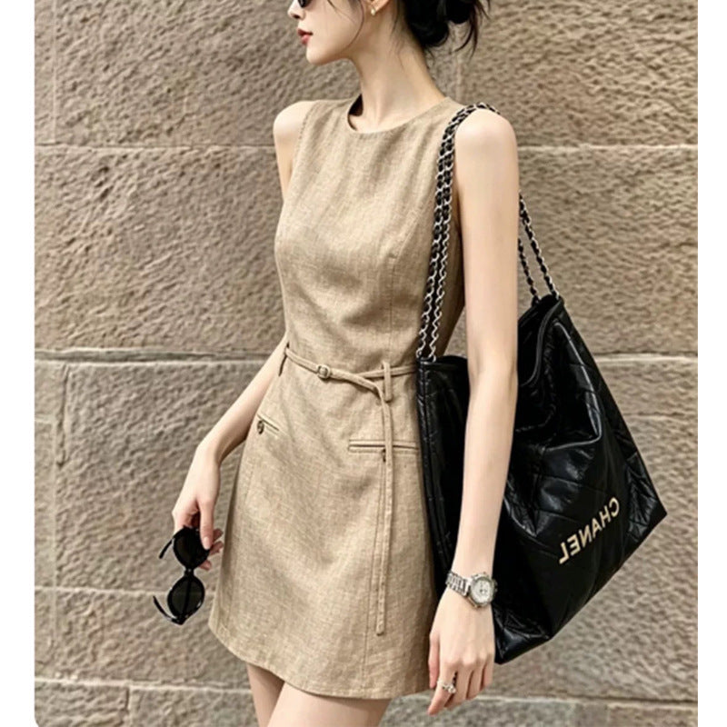Belted Linen A-Line Mini Dress