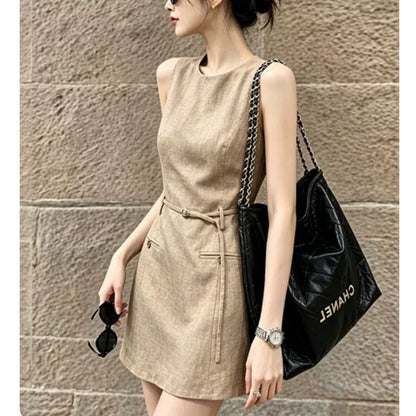 Belted Linen A-Line Mini Dress