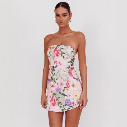 Dress Bodycon Strapless Sundress Niche Elegant Floral Skirt