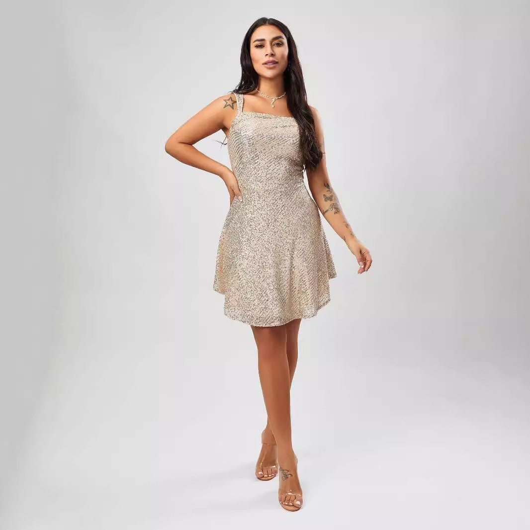 High-grade Sexy Sling Mini Sequins Dress