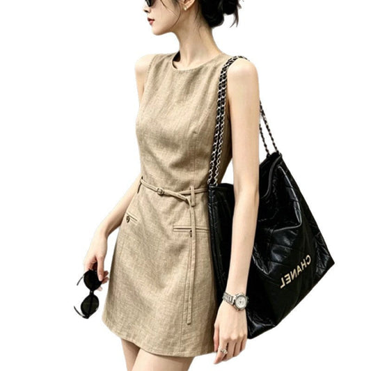 Belted Linen A-Line Mini Dress