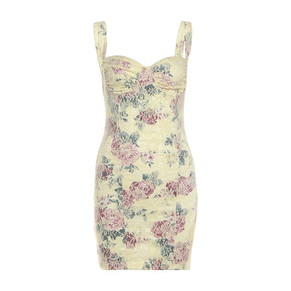 Retro Strap Slim-Fit Printed Dress