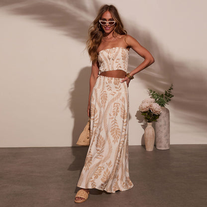Bohemian Resort-Style Casual Top And Skirt Set
